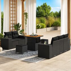 Outdoor Garden Sofa Set 8 Pieces Modular Lounge Seating Black Poly Rattan