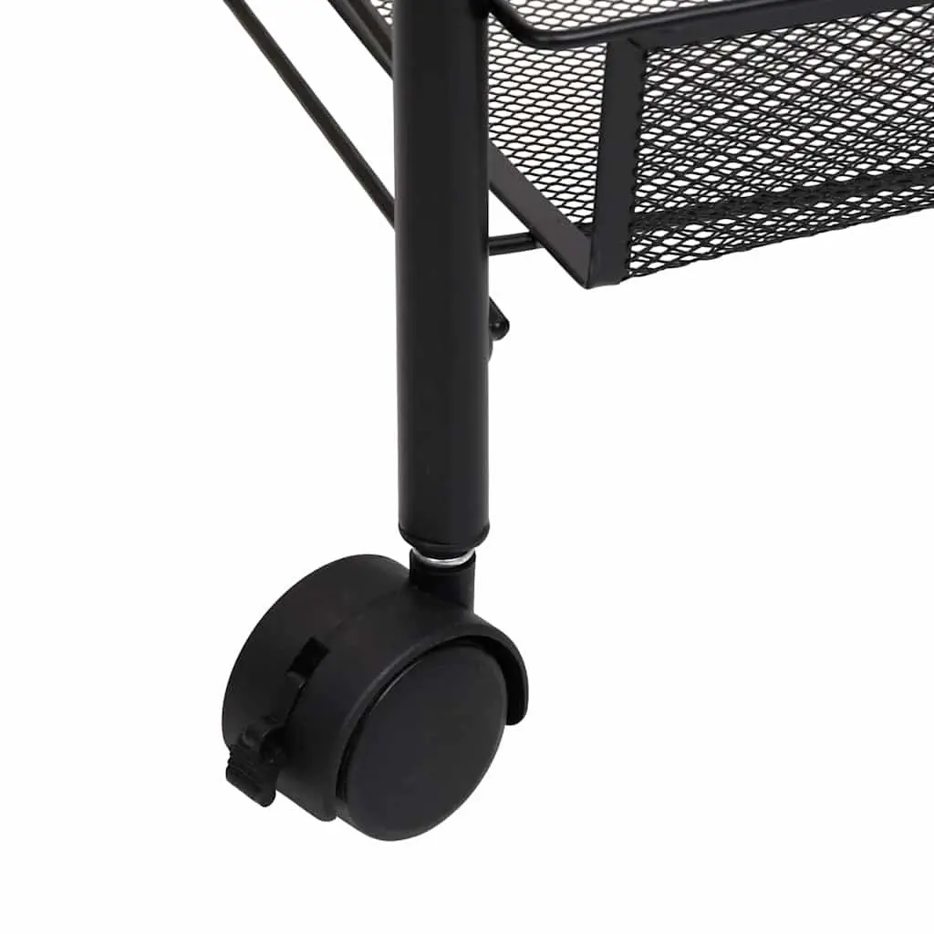 3-Tier Kitchen Trolley Black Iron Storage Cart with Removable Mesh Baskets and Wheels