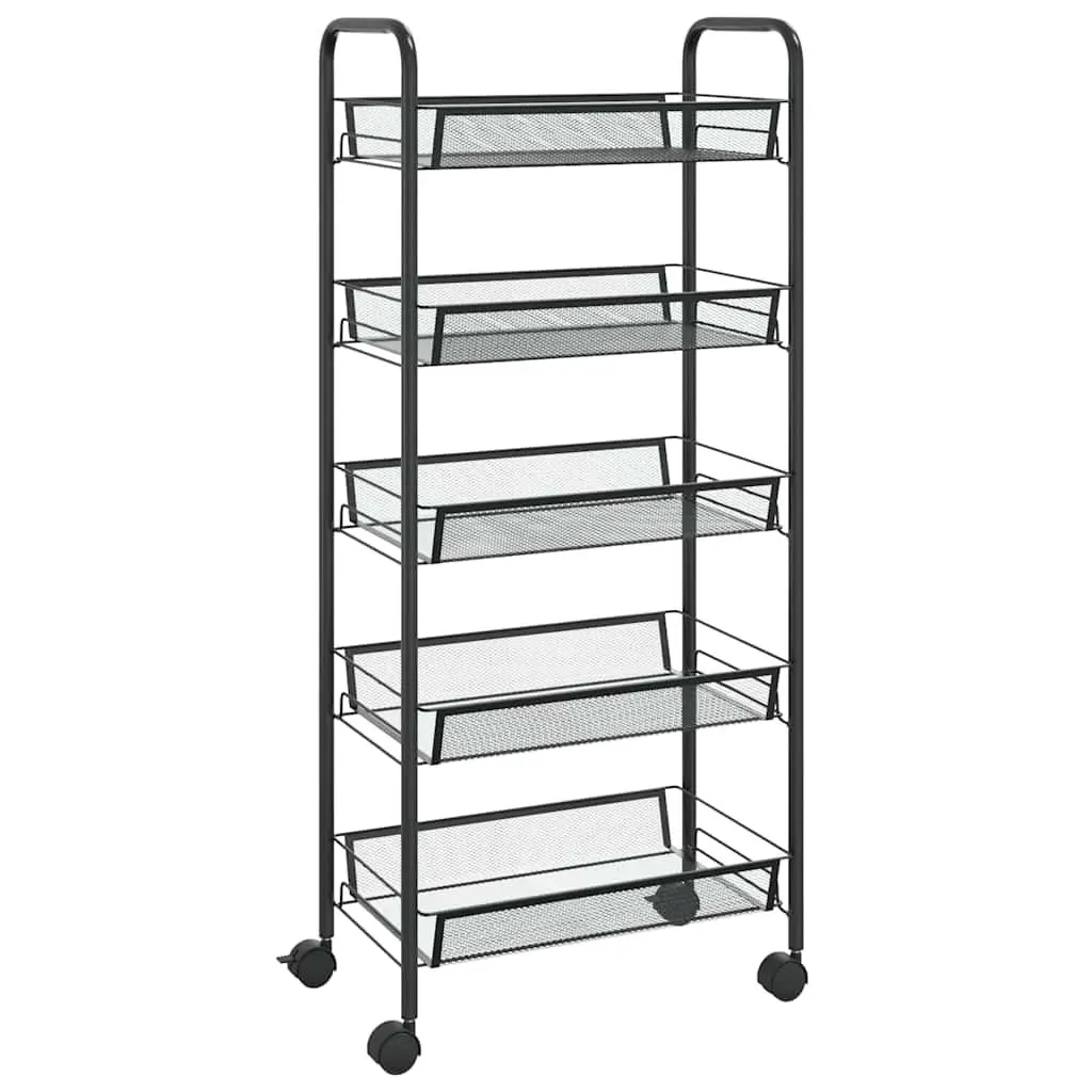 5-Tier Kitchen Trolley Black Removable Mesh Baskets Storage Cart with Wheels