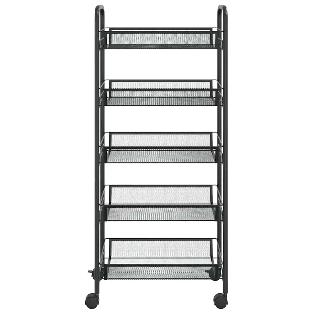 5-Tier Kitchen Trolley Black Removable Mesh Baskets Storage Cart with Wheels