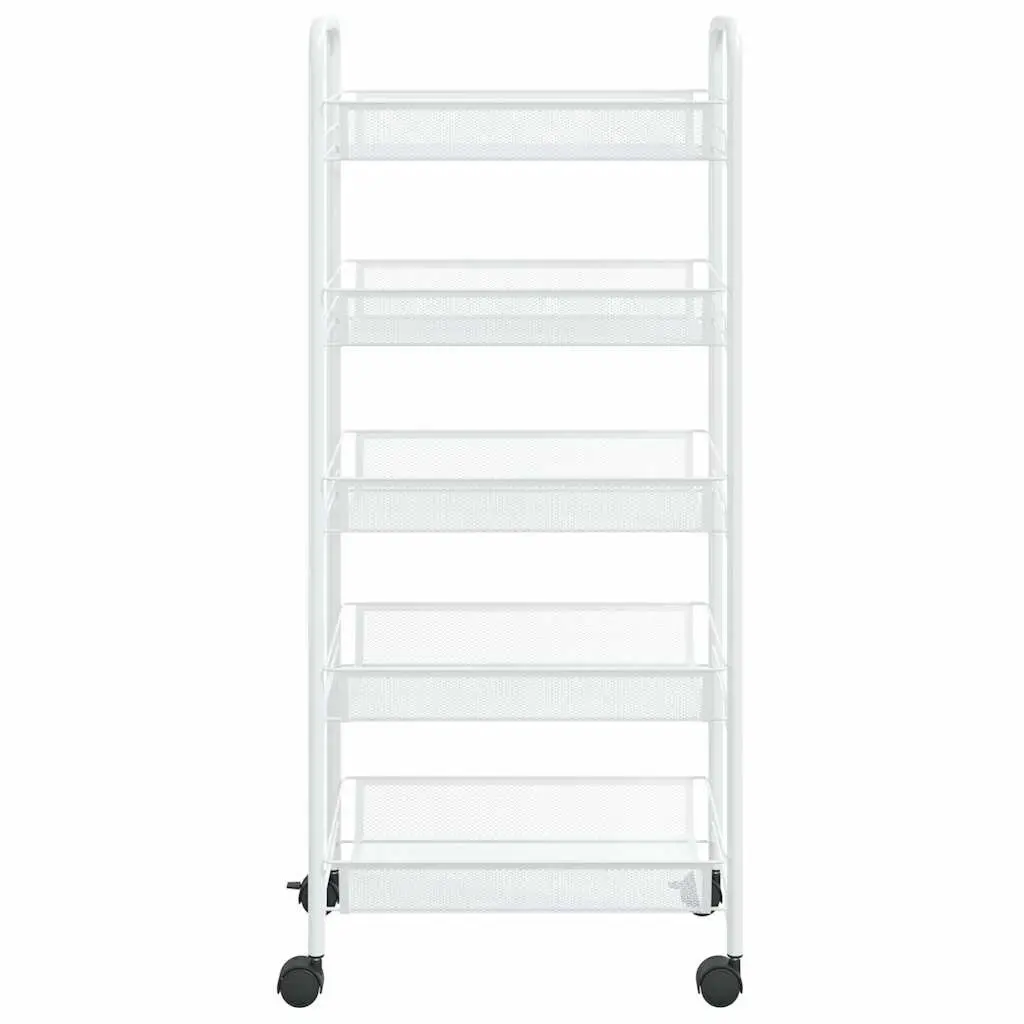 5-Tier Kitchen Trolley White Storage Cart with Removable Mesh Baskets and Wheels