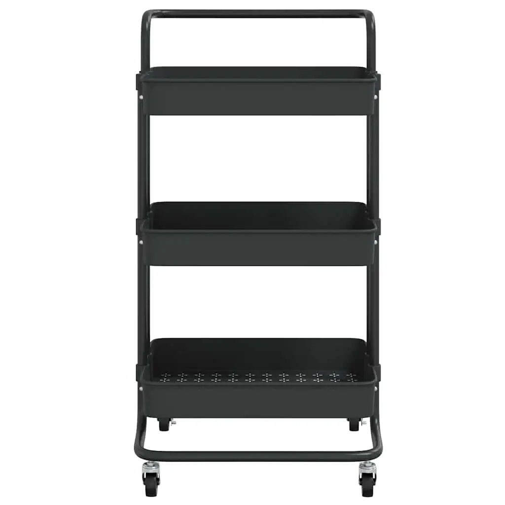 3-Tier Kitchen Trolley Organiser Storage Cart Black with Removable Baskets and Wheels