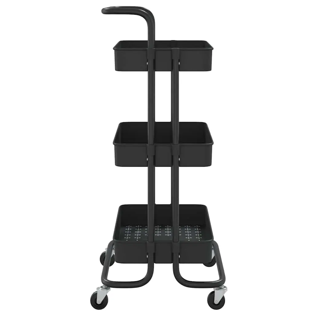 3-Tier Kitchen Trolley Organiser Storage Cart Black with Removable Baskets and Wheels