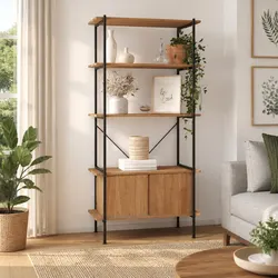 5-Tier Shelving Unit with Cabinet Storage Bookcase Standing Shelf 80x40x163cm