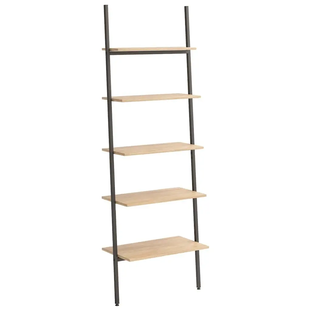 5-Tier Leaning Shelf Storage Bookcase Brown Black Strong Steel Frame Home Office Display Stand