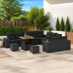 Modular Garden Sofa Set 13 Pieces Black Poly Rattan Outdoor Sectional Lounge