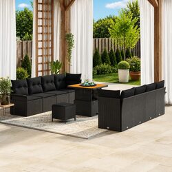 Outdoor Garden Sofa Set with Storage Modular Black Sectional Seating Lounge