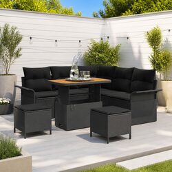 Outdoor Garden Sofa Set 8 Piece Black Rattan Patio Seating with Storage
