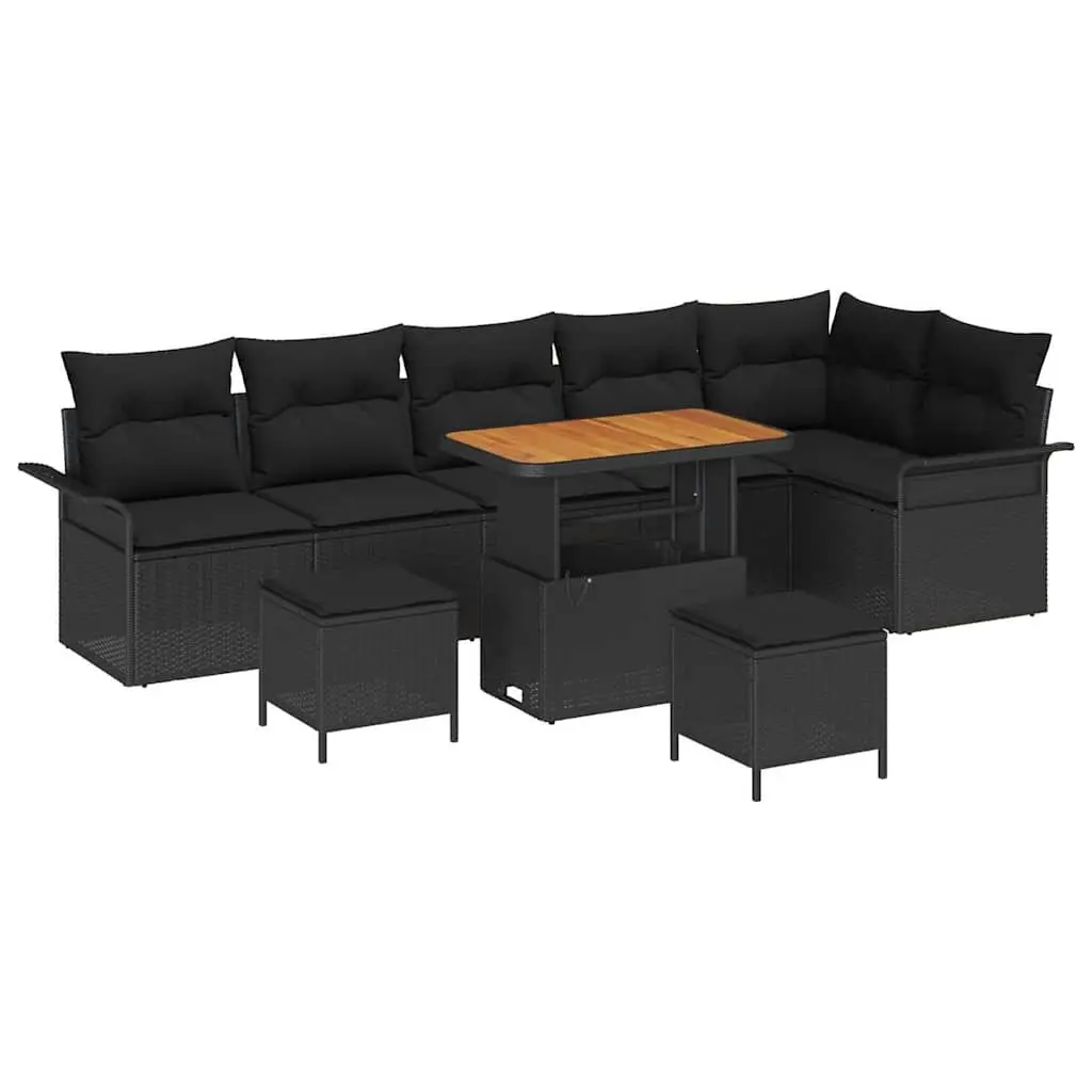 9PieceModularPatioSofaSetwithStorageCushionsPolyRattanBlack