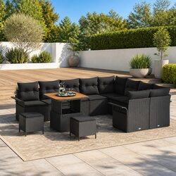 Black Outdoor Garden Sofa Set with Storage Modular Patio Furniture Poly Rattan