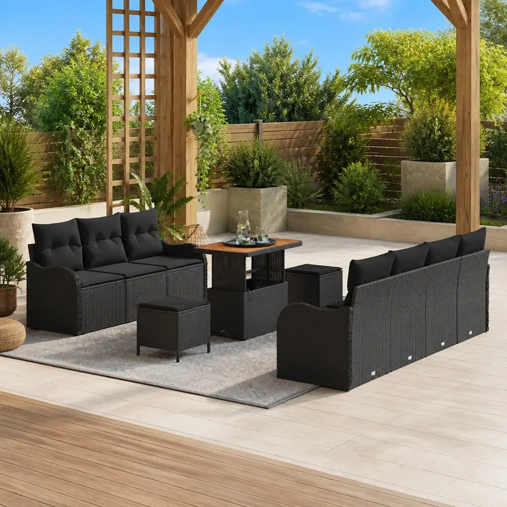 Modular Outdoor Sofa Set 10 Pieces Black Poly Rattan with Flexible Arrangement and Storage