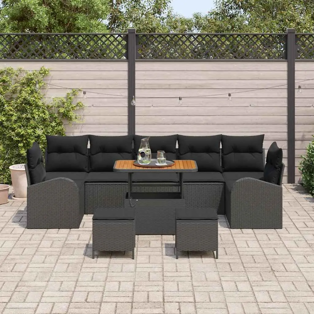 Modular Rattan Outdoor Sofa Set 10 Pieces Flexible Seating with Storage Black