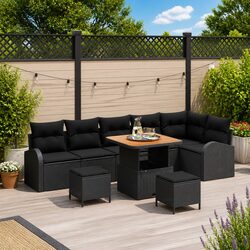 Outdoor Garden Sofa Set 9 pcs with Storage Compartments Black Sectional Seating
