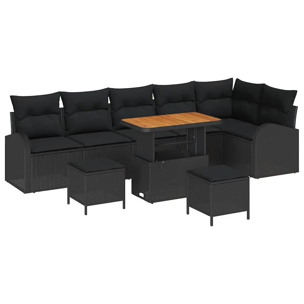 Outdoor Garden Sofa Set 9 Pieces Black Poly Rattan with Storage Compartment