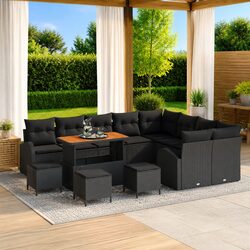 Outdoor Garden Sofa Set 13 Pieces Black Sectional with Cushion Storage