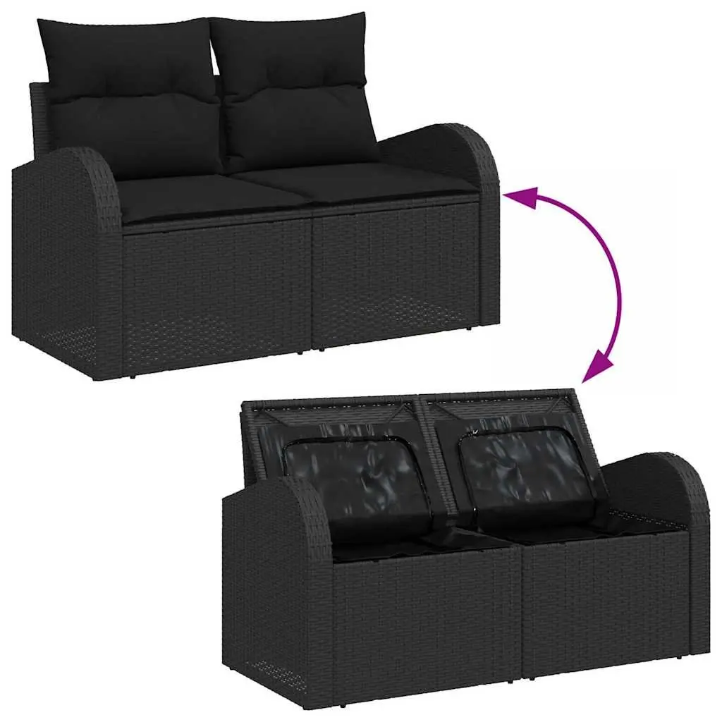 Outdoor Garden Sofa Set 13 Pieces Black Sectional with Cushion Storage