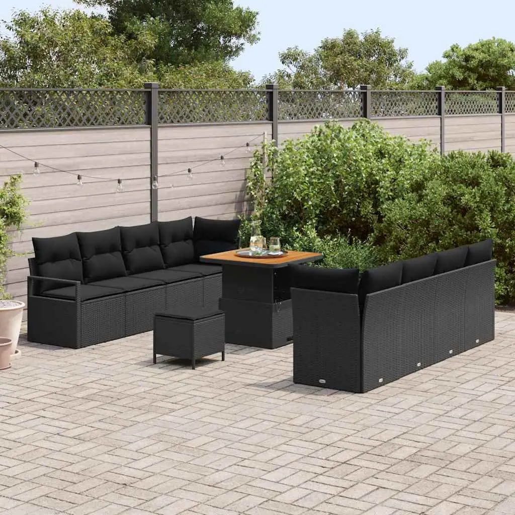 Garden Sofa Set with Storage Black Outdoor Furniture Poly Rattan Modular Lounge