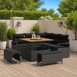 Outdoor Garden Sofa Set 8 Piece Modular Seating with Storage Black Furniture