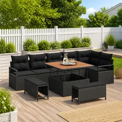 Outdoor Garden Sofa Set 9 pcs Modular Seating with Storage Cushions Black
