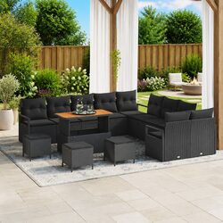 Outdoor Garden Sofa Set 14 pcs Black Poly Rattan Furniture with Storage Cushions