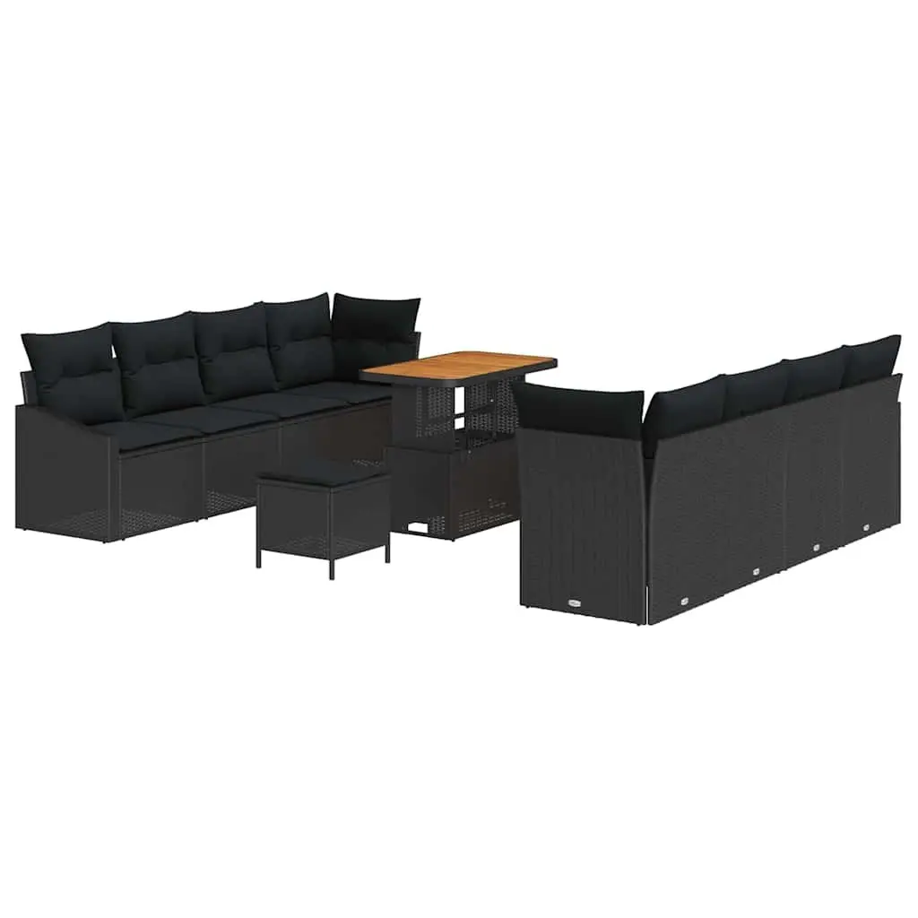 Outdoor Garden Sofa Set 11 Piece Black Poly Rattan Cushioned Seating with Storage