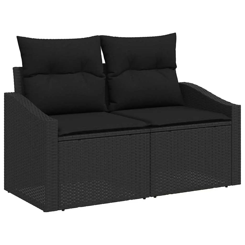 Outdoor Garden Sofa Set 11 Piece Black Poly Rattan Cushioned Seating with Storage
