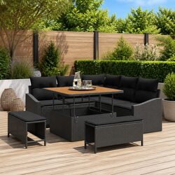 Outdoor Garden Sofa Set 8 Piece Black Poly Rattan Modular Lounge Seating with
