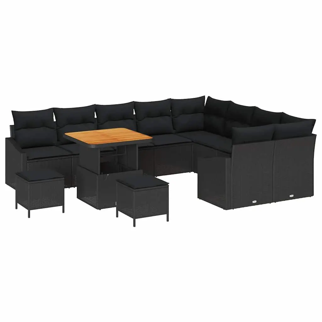 Outdoor Garden Sofa Set 12 Piece Modular Black Poly Rattan Sectional Seating