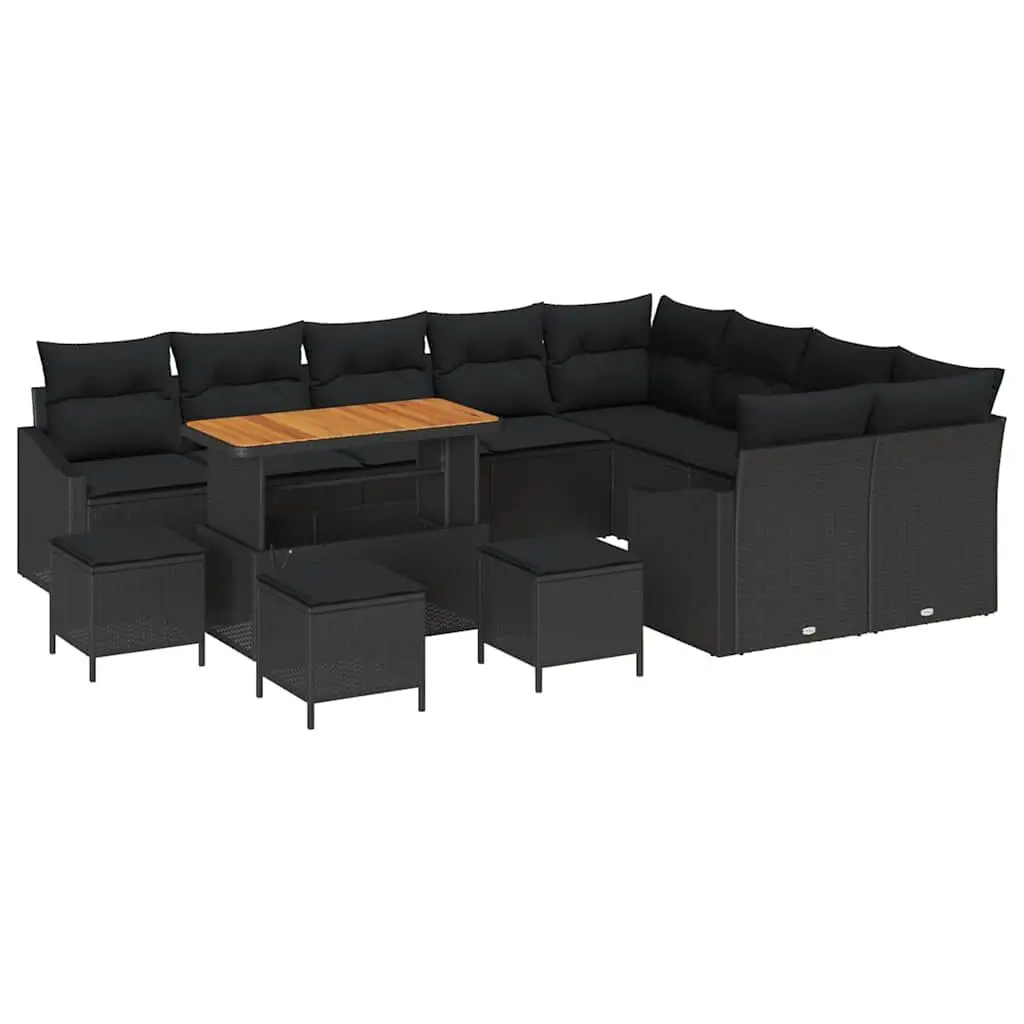 Modular Lounger Set 13 Pieces Black Poly Rattan Outdoor Garden Seating