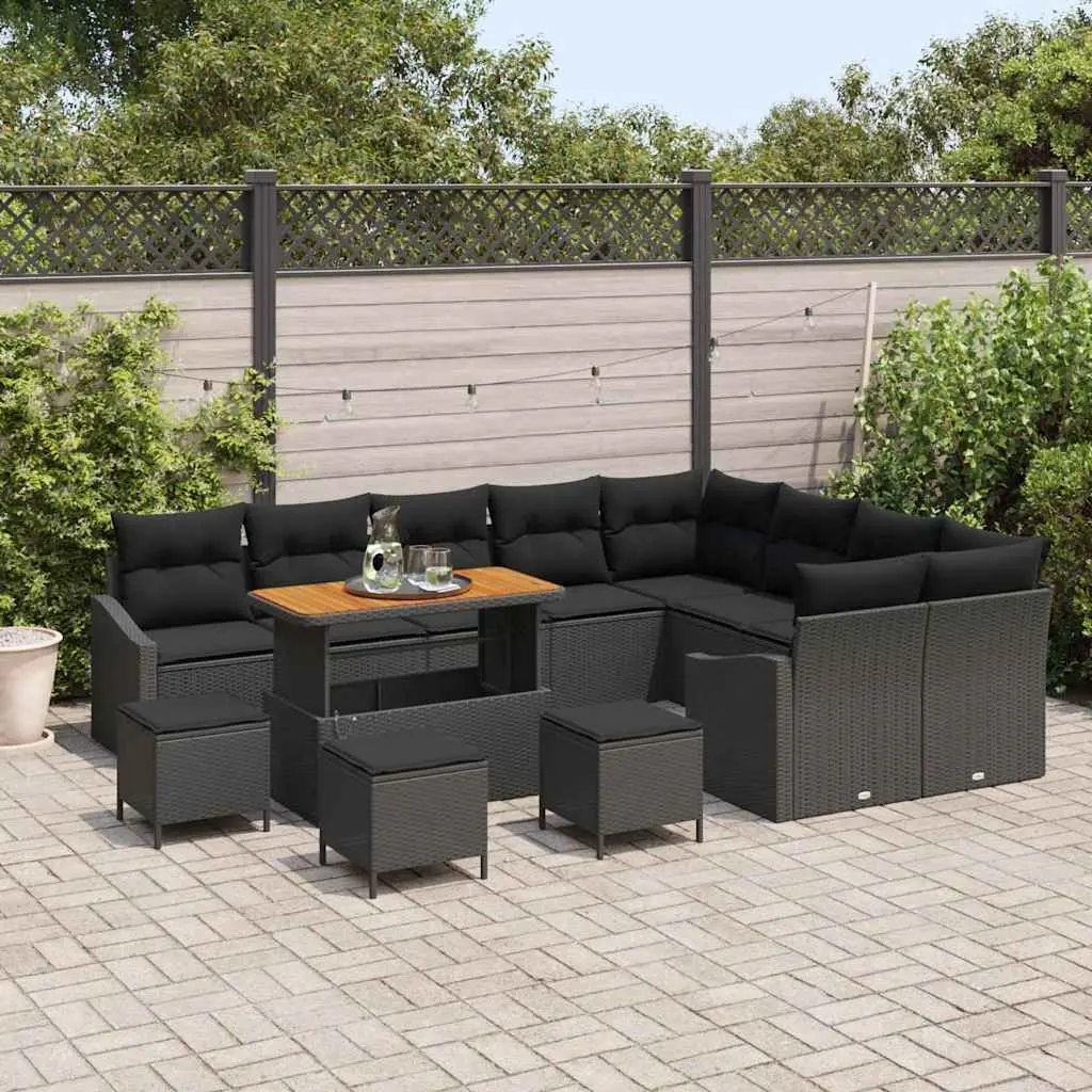 Modular Lounger Set 13 Pieces Black Poly Rattan Outdoor Garden Seating