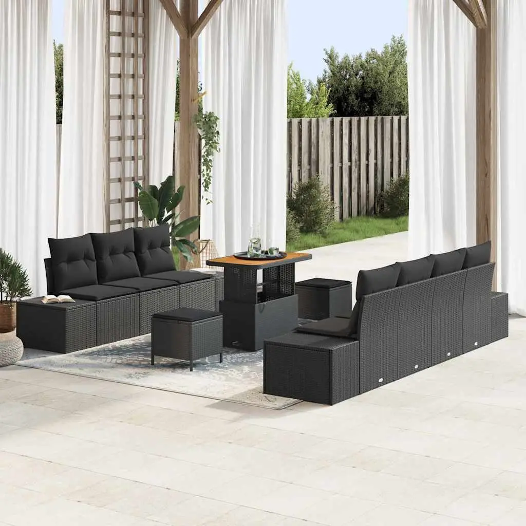 Outdoor Garden Sofa Set 10 Piece Modular Patio Seating Black Poly Rattan