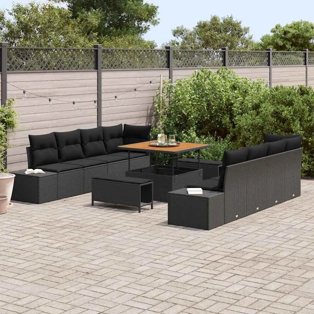 Outdoor Garden Sofa Set Black Modular Poly Rattan with Storage