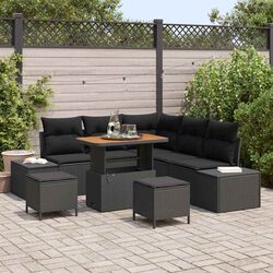 Outdoor Garden Sofa Set 8 Pieces Black Modular Lounge Furniture with Storage