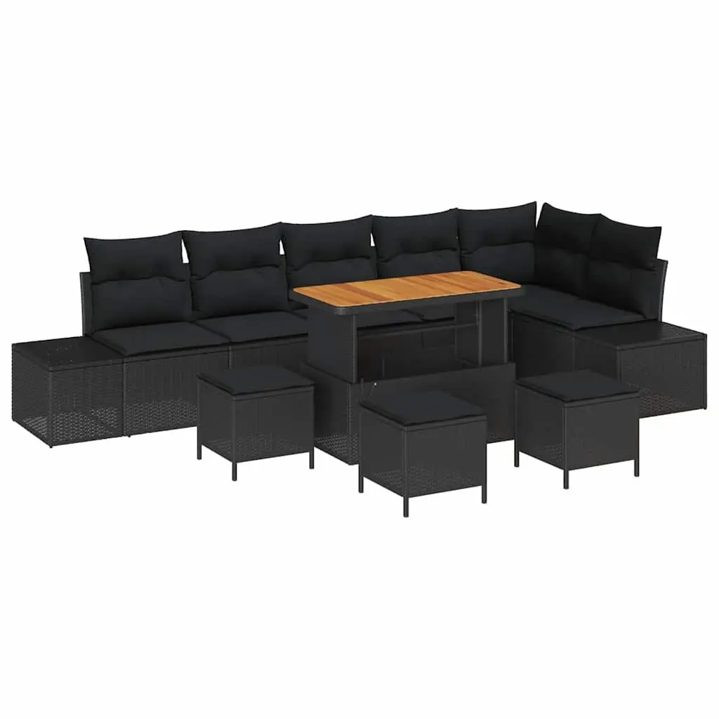 Modular Outdoor Sofa Set 10 Piece Black Poly Rattan with Cushions for Garden Patio Terrace