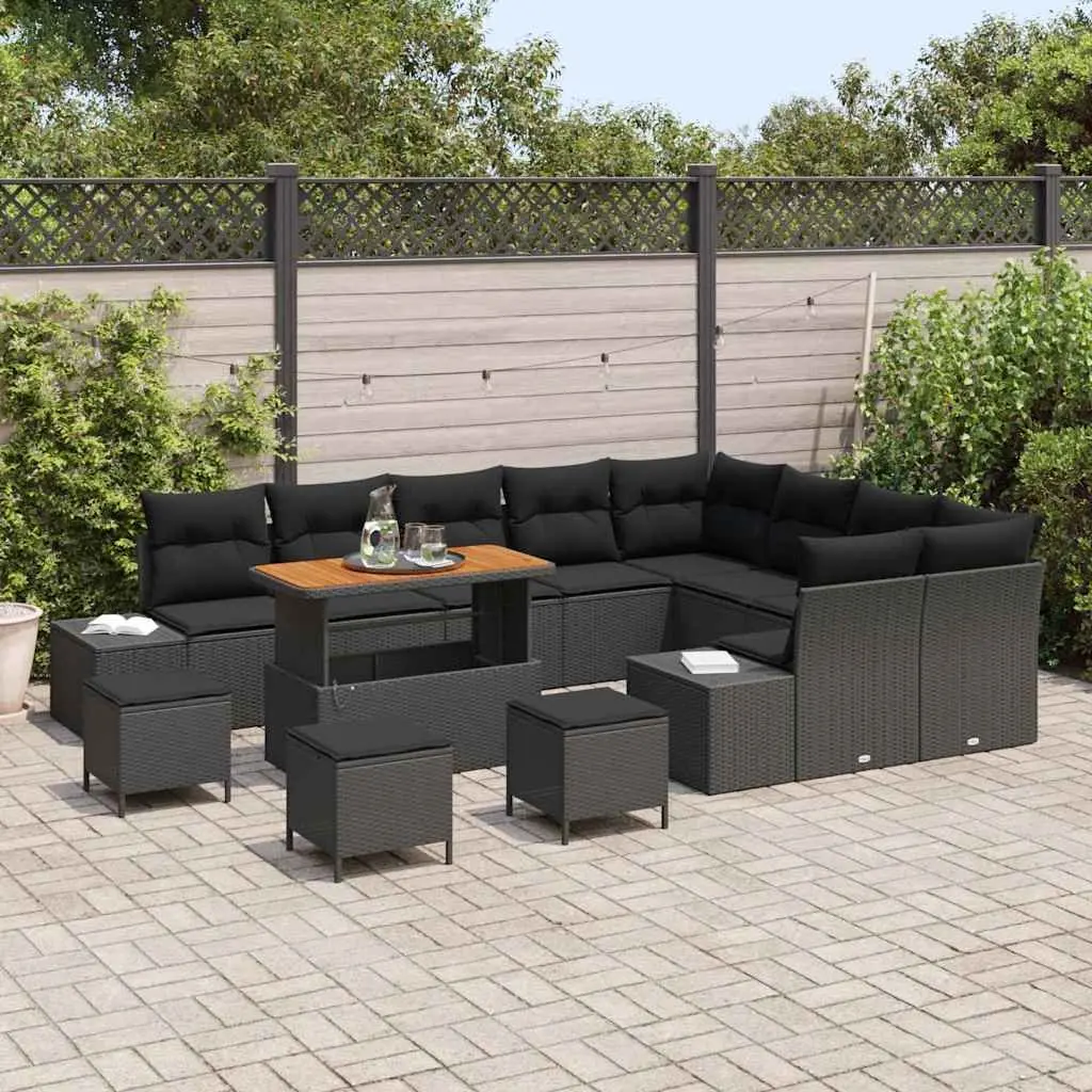 Outdoor Garden Sofa Set 13 Piece Modular Patio Seating Black with Cushions