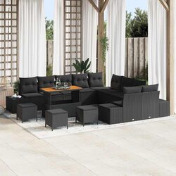 Outdoor Garden Sofa Set 14 Pieces Black Poly Rattan with Cushions Patio