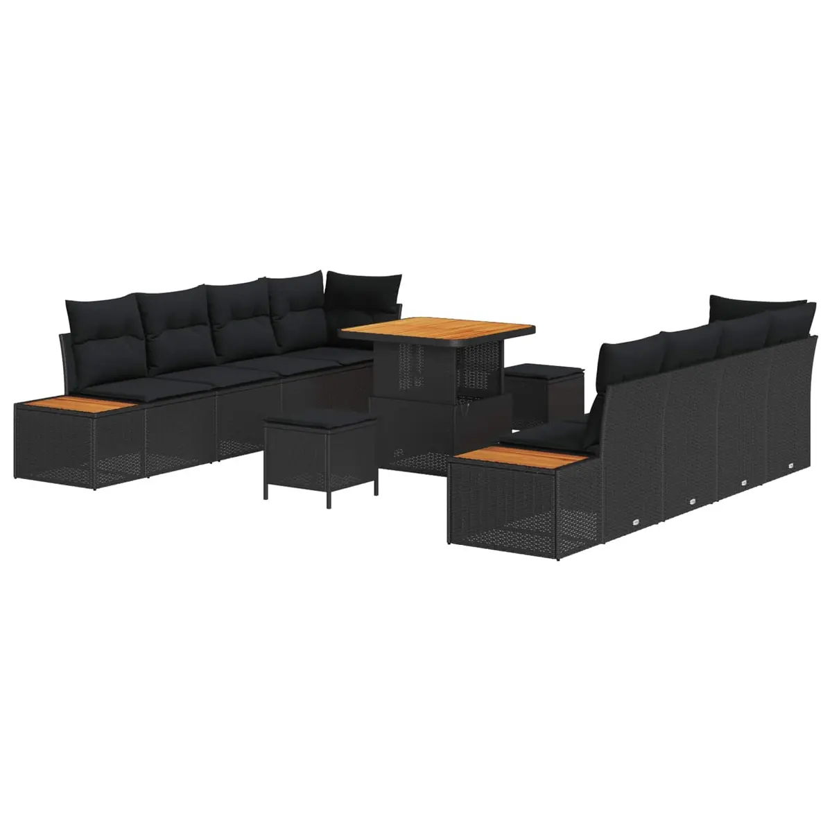 Outdoor Garden Sofa Set 11 Pieces Black Poly Rattan Furniture with Cushions