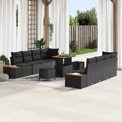 Outdoor Garden Sofa Set 11 Piece Black Poly Rattan Sectional Patio Seating