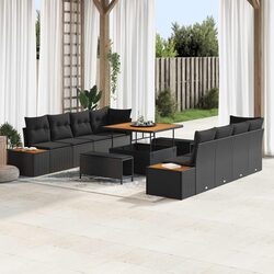 Outdoor Garden Sofa Set 11 Piece Black Poly Rattan Modular Patio Seating