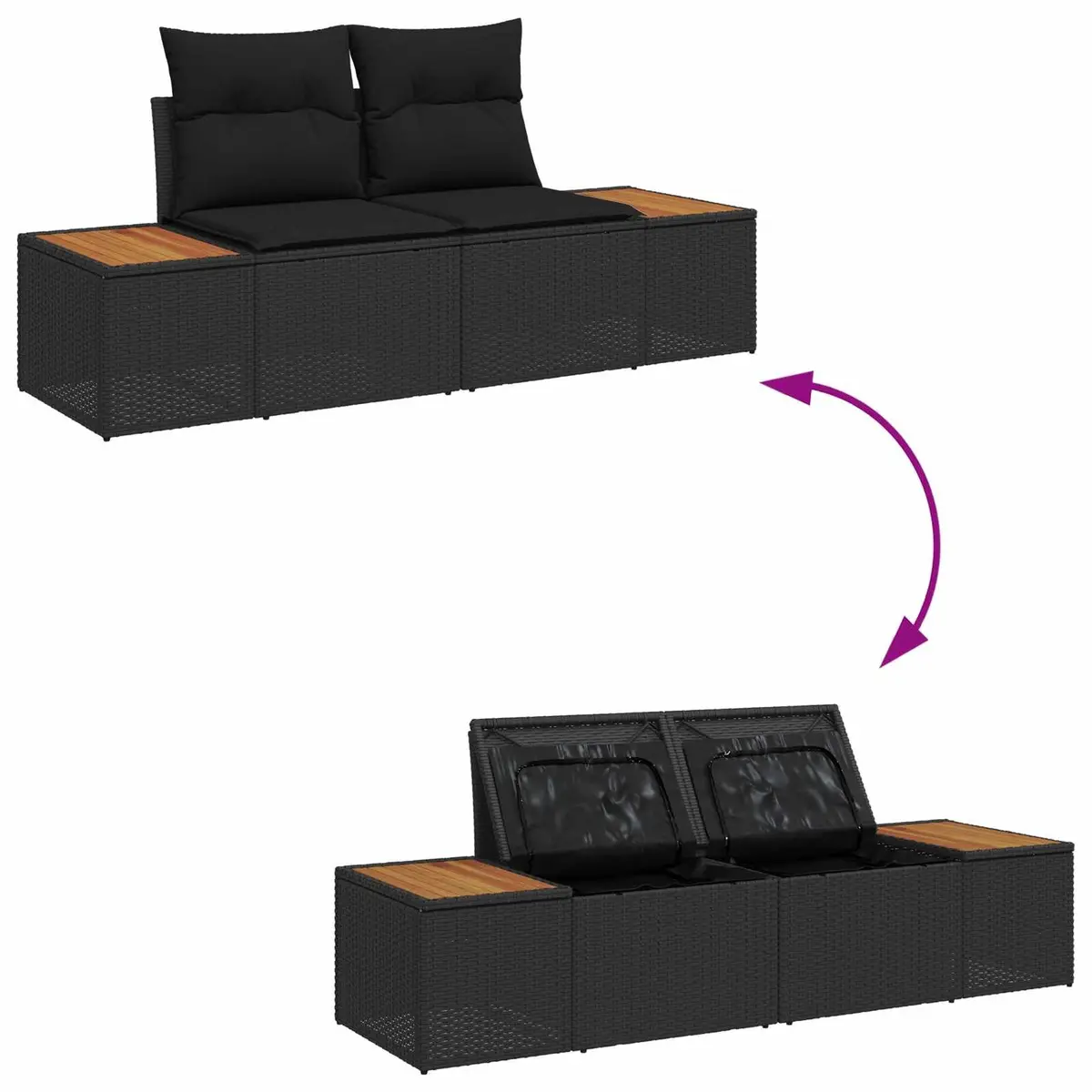 10PieceOutdoorSofaSetBlackPolyRattanAcaciaWoodCushionsModernPatioLounge
