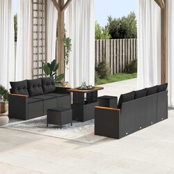 Modular Garden Sofa Set 14 Pcs Black Outdoor Seating Poly Rattan Lounge With