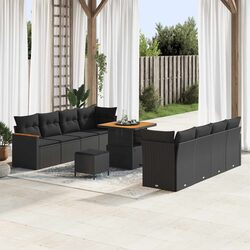 Outdoor Sofa Set 12 pcs Modular Garden Seating Black Poly Rattan with Cushions