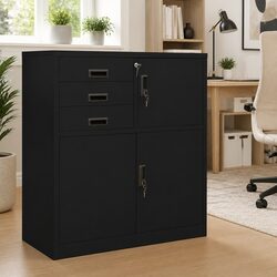 Storage Cabinet Black Steel Office Filing Organizer Locker Adjustable Shelf