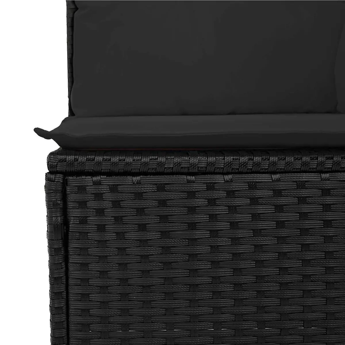 Modular Outdoor Sofa Set 10 Piece Black Poly Rattan Weather Resistant Cushions Acacia Wood Accents Adjustable Height Table