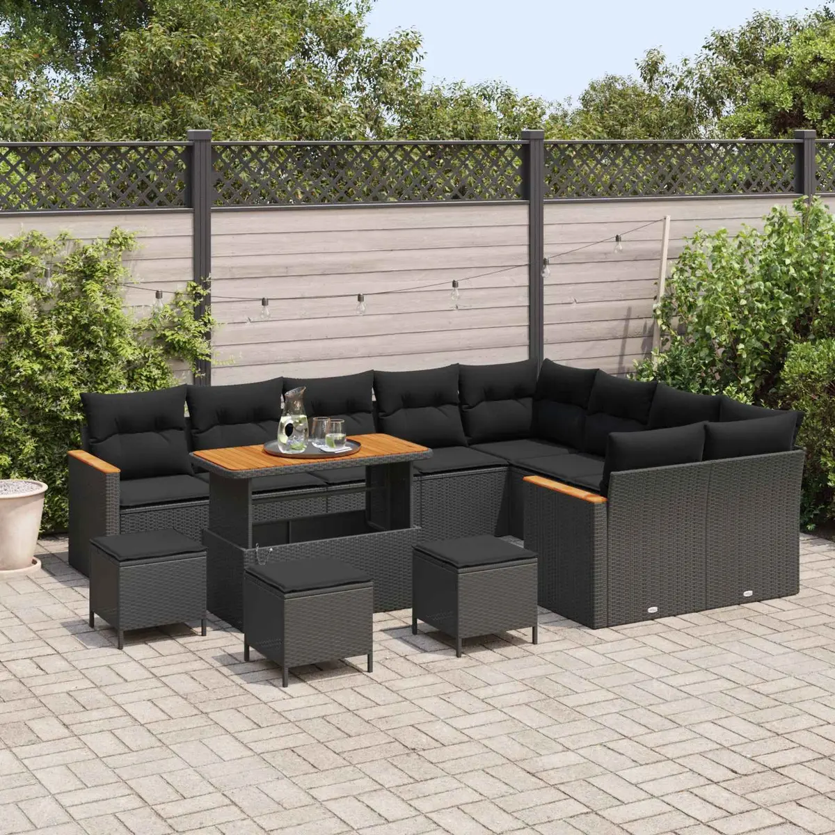 Modular Outdoor Sofa Set 13 Pieces Black Poly Rattan with Cushions for Patio and Garden