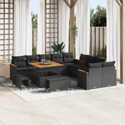 Outdoor Garden Sofa Set 13 Pcs Modular Seating Black Poly Rattan with Cushions