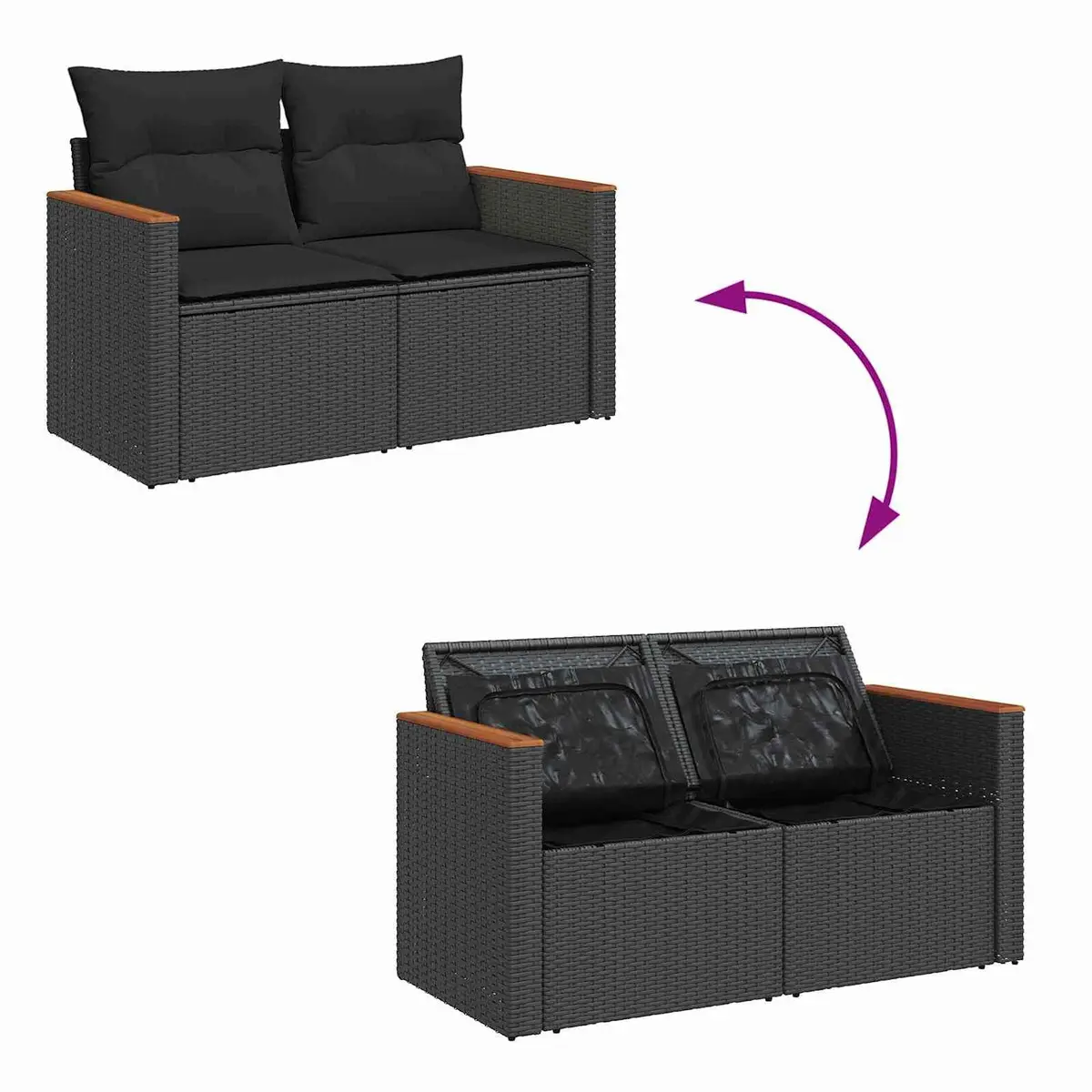 Outdoor Garden Sofa Set 13 Pieces Modular Black Poly Rattan Cushions Weather Resistant