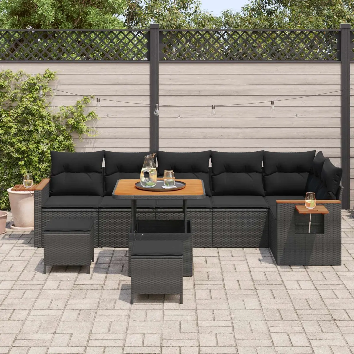 Modular Garden Sofa Set 11 Pieces Poly Rattan Outdoor Seating Black