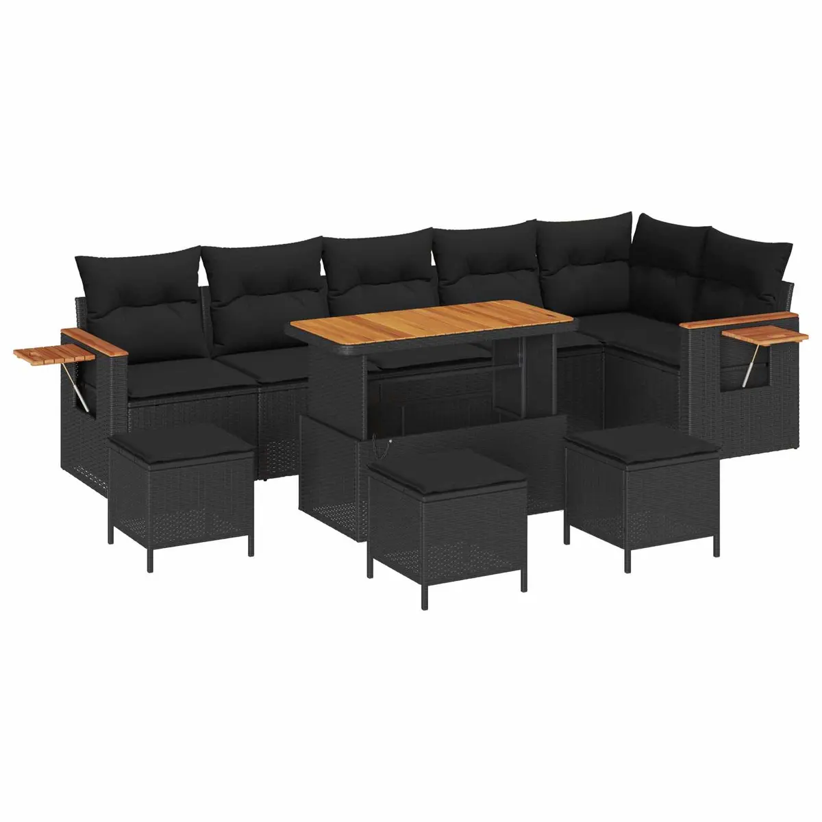 Modular Garden Sofa Set 12 Piece Poly Rattan Sectional Seating Weather Resistant Cushions Black