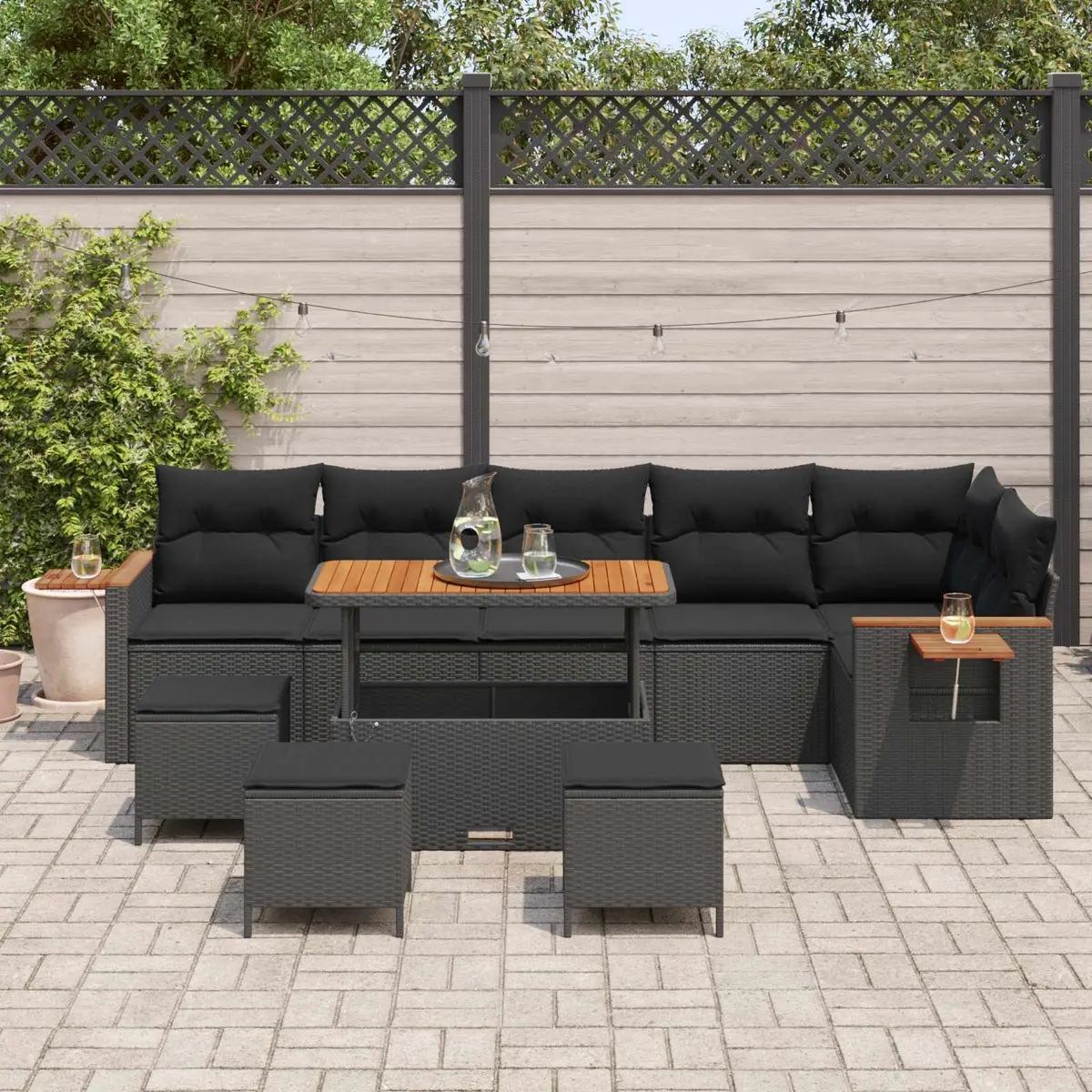 Modular Garden Sofa Set 12 Piece Poly Rattan Sectional Seating Weather Resistant Cushions Black